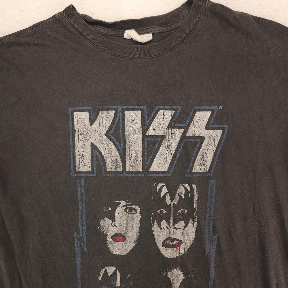 Kiss Band Graphic Short Sleeve Crew Neck T Shirt Mens Size Large L Gray
